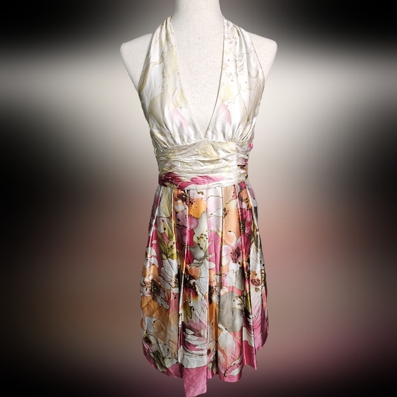 Adrianna Papell 100% Silk Floral Halter Dress Midi Size 8 NWT - Picture 1 of 14